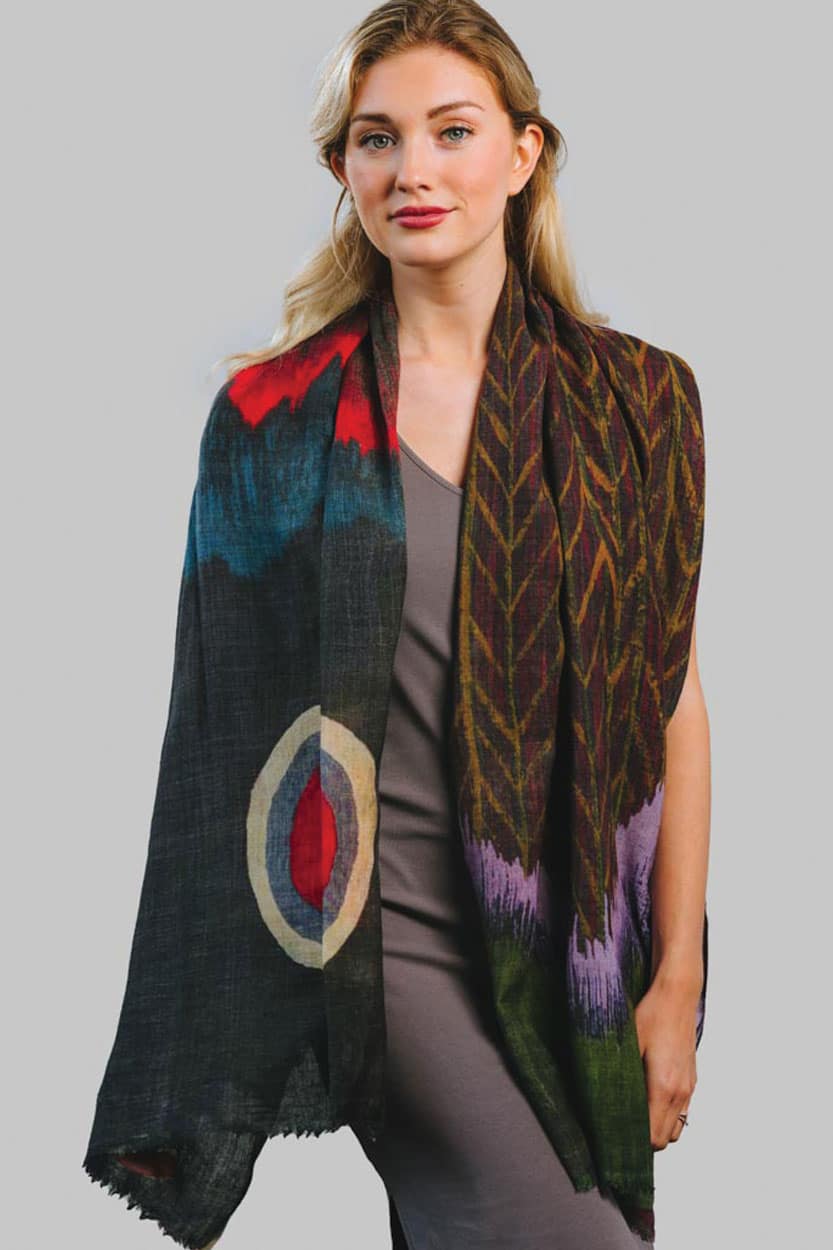 Multicolor Wool Shawl with Contemporary Print from India